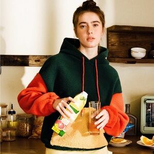 Fun Colourful Fleece Oversized Drawstring Pocket Hoodie - Cider Women’s Small